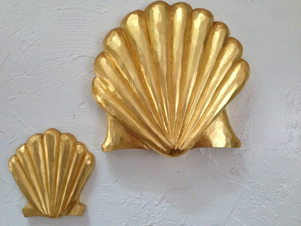 "Gold Scallop Shells" Hand Carved in Sugar Pine23K Gold Leaf 2" x 10" x 10.5" -- $420.00 1" x 6" x 6"--$200.00